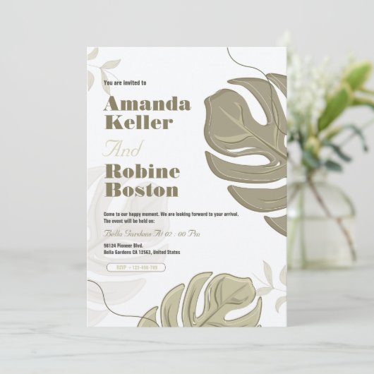 Minimale botanische bruiloft kaart (Staand voorkant)