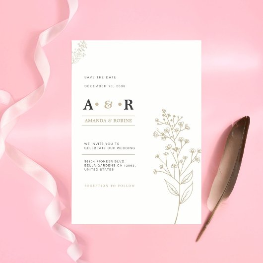 Minimale botanische bruiloft kaart