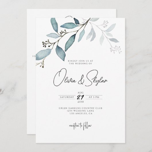 Minimale botanische eucalyptus Simple Weddenschap Kaart (Voorkant / Achterkant)