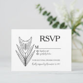 Minimale botanische Floral Line Art Wedding RSVP Kaart (Staand voorkant)