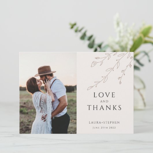 Minimale botanische foto bruiloft Hartelijk dank Save The Date (Staand voorkant)