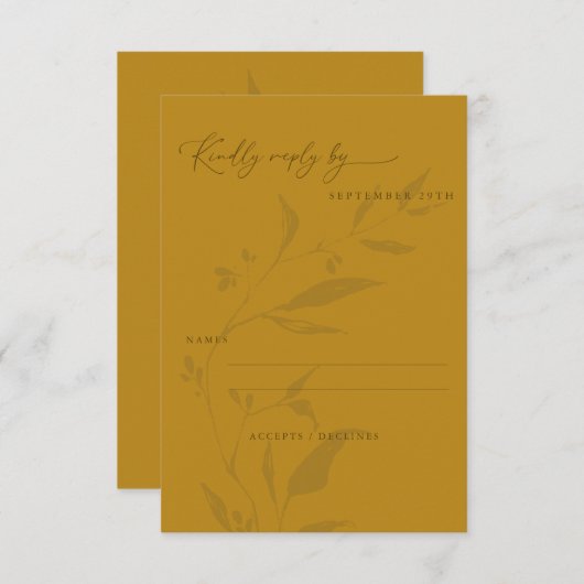 Minimale botanische gele Boho-bruiloft RSVP Kaartje (Voorkant / Achterkant)