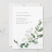 Minimale botanische groen-eucalyptusbruiloft kaart (Voorkant)