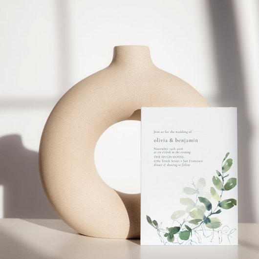 Minimale botanische groen-eucalyptusbruiloft kaart