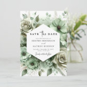 Minimale Botanische Klassieker Salie Groene Trouwd Save The Date (Staand voorkant)