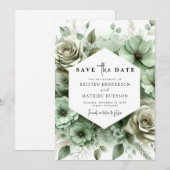Minimale Botanische Klassieker Salie Groene Trouwd Save The Date (Voorkant / Achterkant)