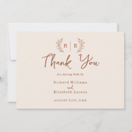 Minimale botanische krans monogram bedankkaart