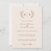 Minimale Botanische krans Monogram bruiloft Kaart (Voorkant)