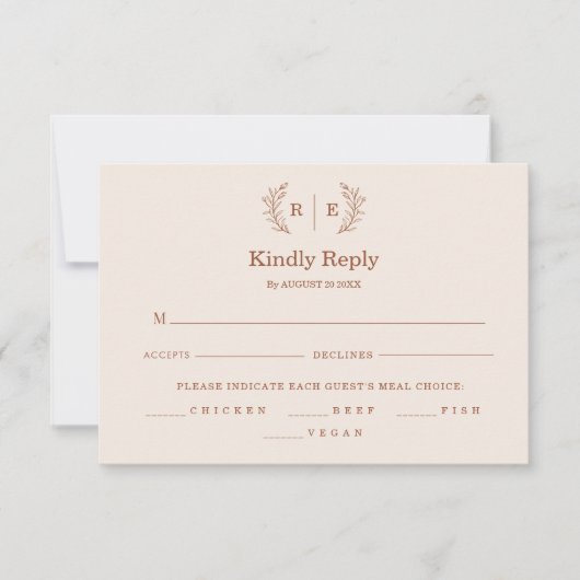 Minimale Botanische krans Monogram bruiloft RSVP Kaartje (Voorkant)