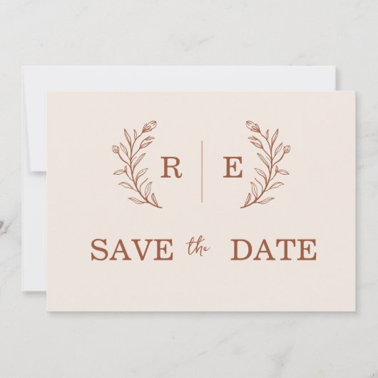 Minimale Botanische krans Monogram bruiloft Save The Date (Voorkant)