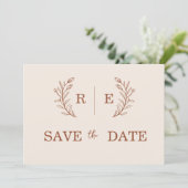 Minimale Botanische krans Monogram bruiloft Save The Date (Staand voorkant)