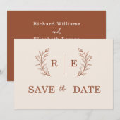 Minimale Botanische krans Monogram bruiloft Save The Date (Voorkant / Achterkant)