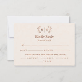 Minimale botanische krans monogram trouwdag RSVP kaartje