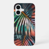 Minimale botanische kunstpalmbladeren met monogram iPhone 16 hoesje (Achterkant)