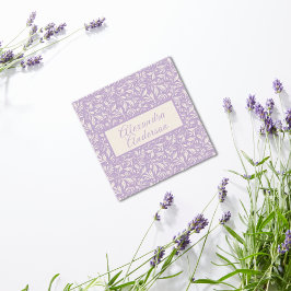 Minimale botanische lavendelbladeren patroonscript vierkante visitekaartje