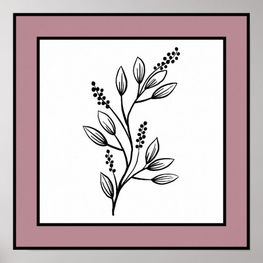 Minimale Botanische Leaf Line Art Mauve Plum Borde Poster (Voorkant)