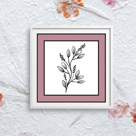 Minimale Botanische Leaf Line Art Mauve Plum Borde Poster