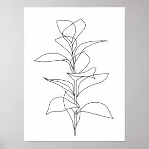 Minimale botanische lijnkunst met hoge bladeren poster