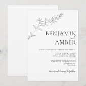 Minimale botanische lijntekenboho bruiloft kaart (Voorkant / Achterkant)