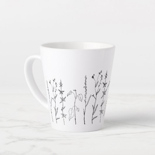 Minimale botanische lijntekening latte mok (Linkerhoek)