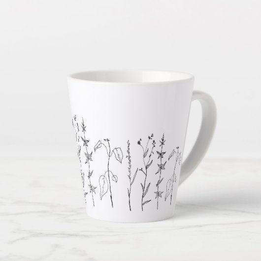 Minimale botanische lijntekening latte mok (Rechterhoek)