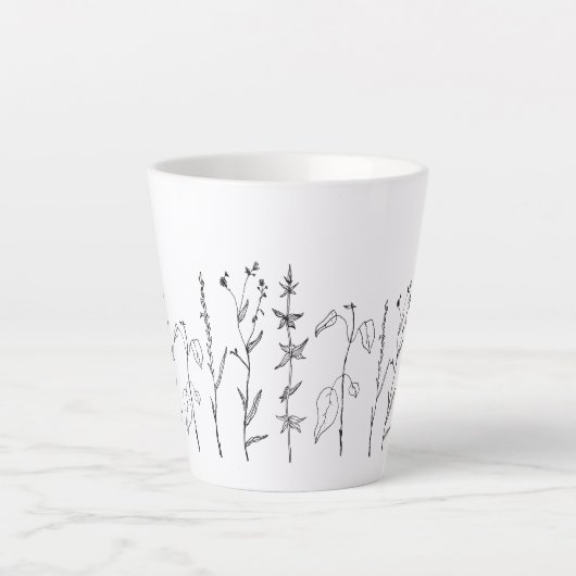 Minimale botanische lijntekening latte mok (Voorkant)