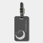 Minimale botanische maan in zwart, speciaal gepers bagagelabel (Voorkant verticaal)