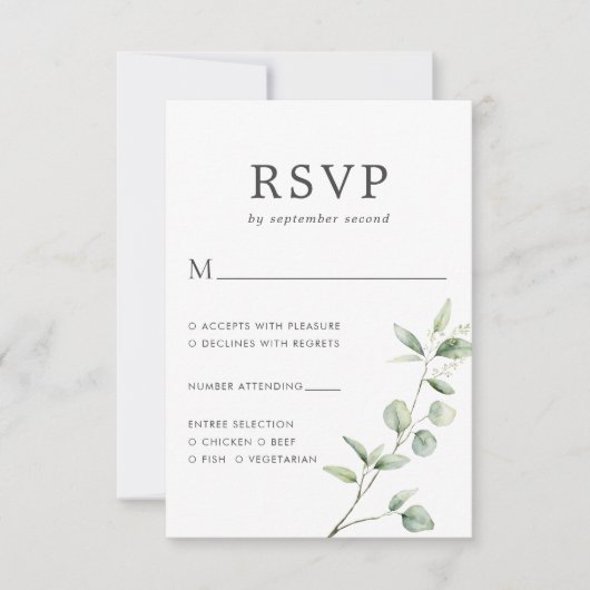 Minimale botanische moderne eucalyptus bruiloft RSVP kaartje (Voorkant)