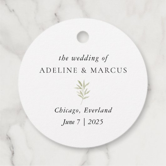 Minimale Botanische Monogram Huwelijksgunst Labels (Achterkant)