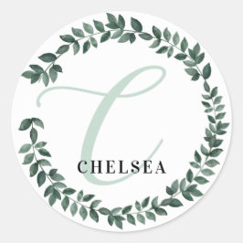 Minimale botanische monogram met letter C en aange Ronde Sticker