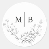 Minimale botanische monogrammed Wedding Ronde Sticker (Voorkant)