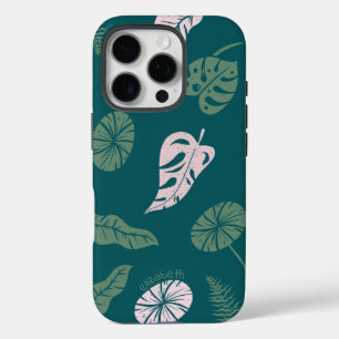 Minimale botanische pastelgroene telefoonhoes met  iPhone 16 pro hoesje