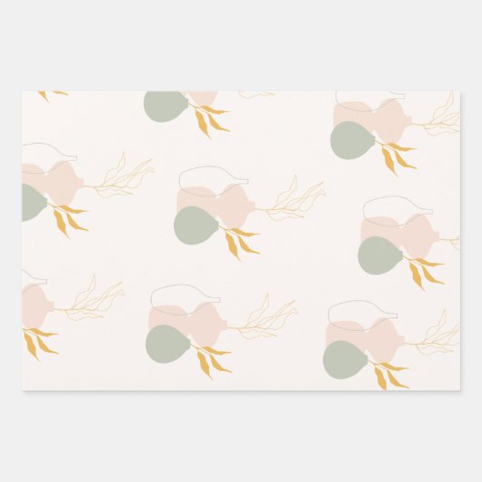 Minimale botanische Planten in pasteelroze Inpakpapier Vel (Voorkant 2)