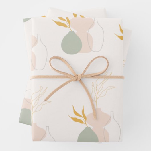 Minimale botanische Planten in pasteelroze Inpakpapier Vel (In situ)