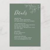 Minimale botanische platbinding groene bruiloft informatiekaartje (Voorkant)