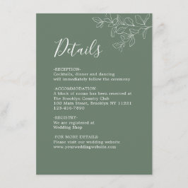 Minimale botanische platbinding groene bruiloft informatiekaartje