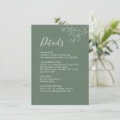 Minimale botanische platbinding groene bruiloft informatiekaartje (Staand voorkant)