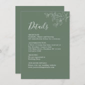 Minimale botanische platbinding groene bruiloft informatiekaartje (Voorkant / Achterkant)