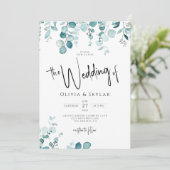 Minimale botanische QR-code RSVP in één bruiloft Kaart (Staand voorkant)