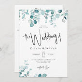 Minimale botanische QR-code RSVP in één bruiloft Kaart (Voorkant / Achterkant)