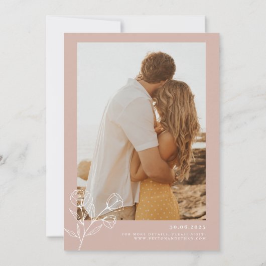 Minimale Botanische Roze Huwelijksuitnodiging PEYT Kaart (Achterkant)