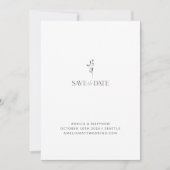 Minimale botanische trekbruiloft met witte flora save the date (Voorkant)