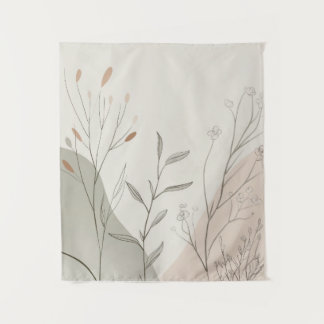 Minimale botanische wandklok – Abstracte wilde blo Wandkleed