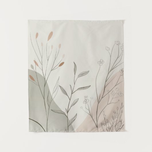 Minimale botanische wandklok – Abstracte wilde blo Wandkleed (Voorkant)