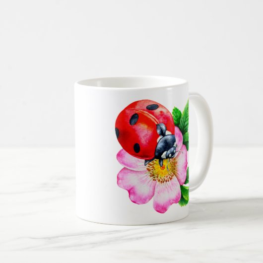 Minimale botanische Waterverf Ladybug Flower Mok (Voorkant rechts)