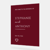 Minimale Bourgogne met heart Modern Wedding Acryl Bord (Hoek)