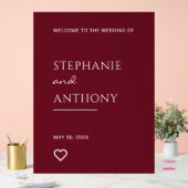 Minimale Bourgogne met heart Modern Wedding Acryl Bord (Huwelijk)