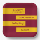 Minimale Bourgondië en goud elegante 50e verjaarda Papieren Bordje (Voorkant)