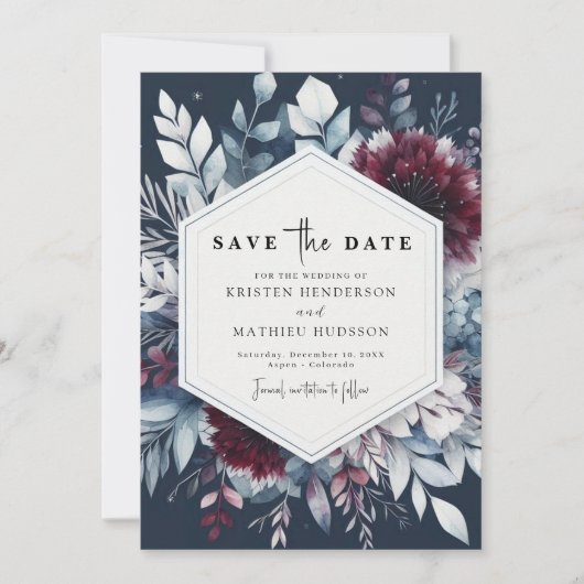 Minimale Bourgondische bruiloft Save The Date (Voorkant)