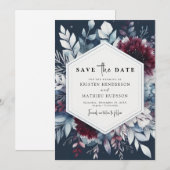 Minimale Bourgondische bruiloft Save The Date (Voorkant / Achterkant)